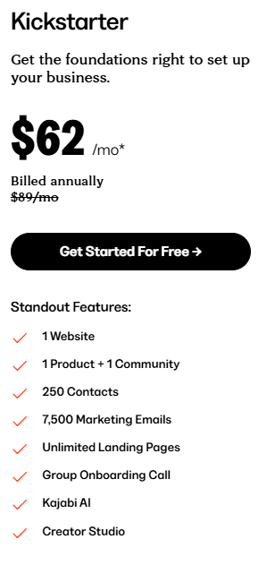 Kickstarter - Kajabi pricing