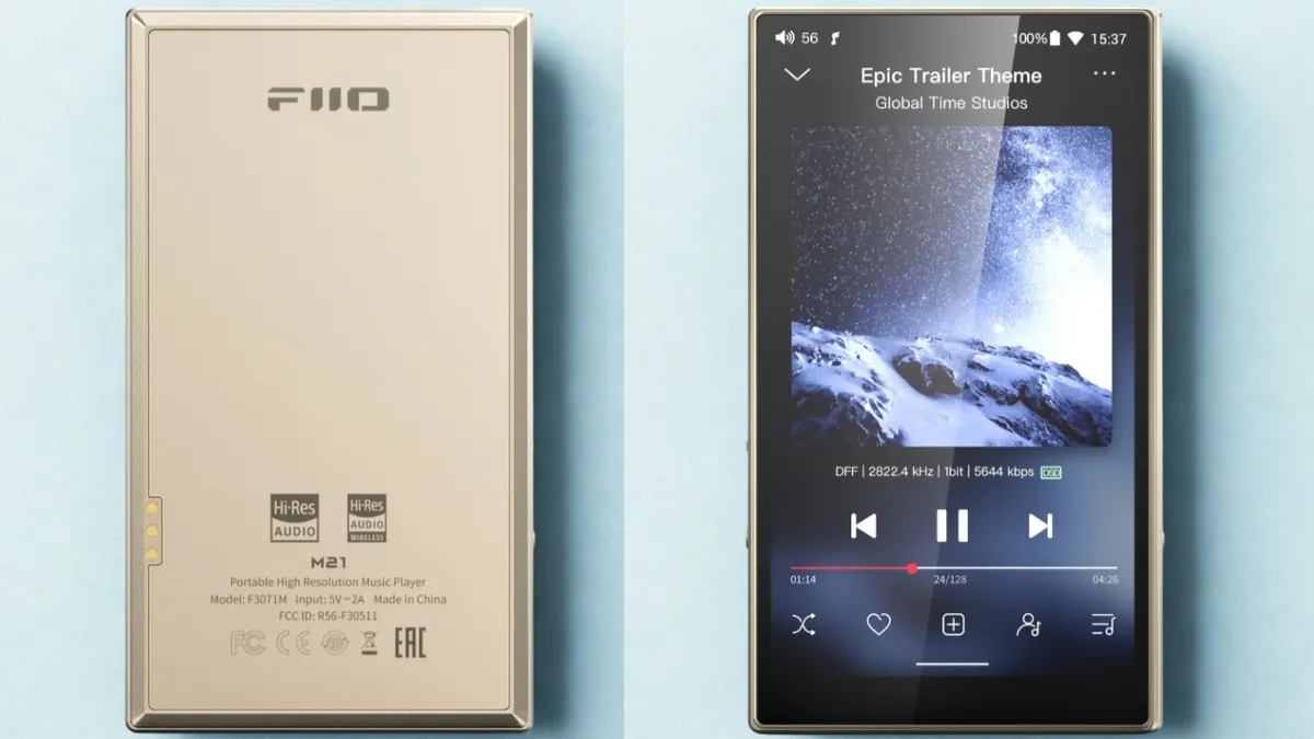 FiiO M21 front and rear view.