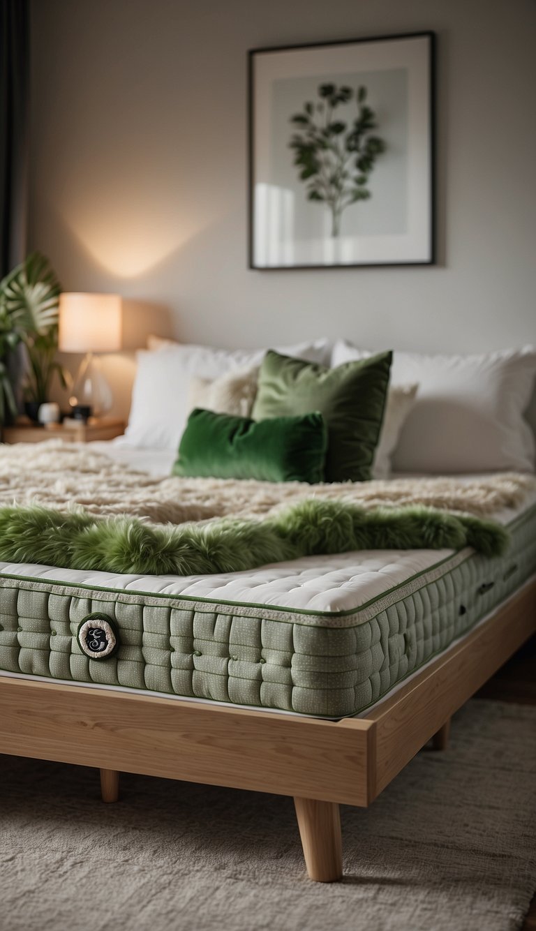 A cozy, natural mattress nestled in a luxurious kids' bedroom, adorned with a Little Green Sheep logo