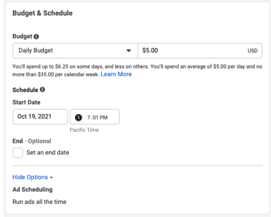 You can also set a budget for each ad set if you want further control over your budget 