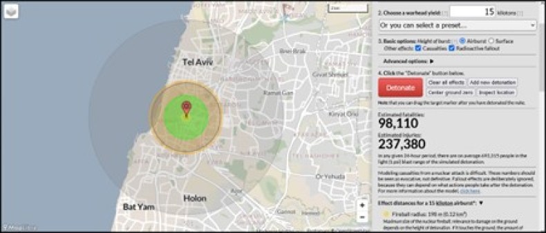 Blast map on Tel Aviv