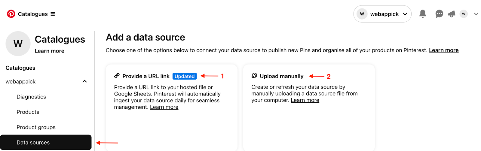 product url link of pinterest data source