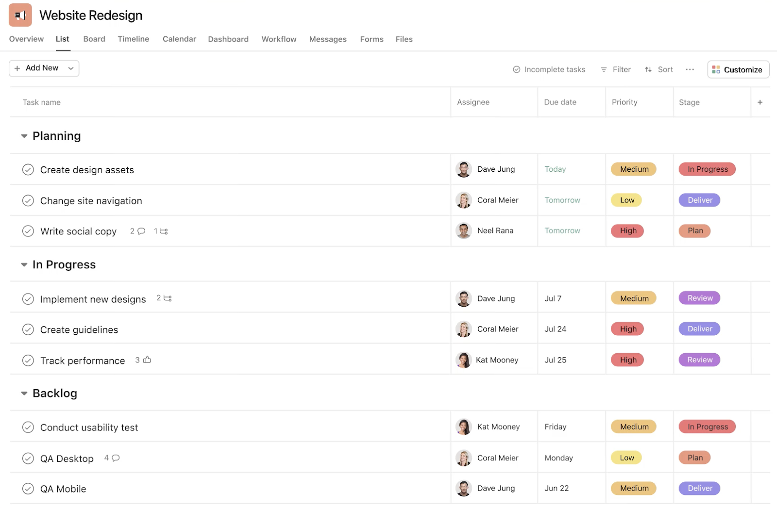 workload management tools: Asana