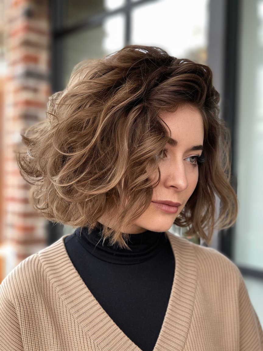 46. Short Curly Bob with a Messy Touch