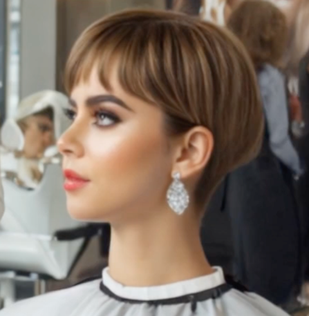 A person with short hair and large diamond earrings

AI-generated content may be incorrect.