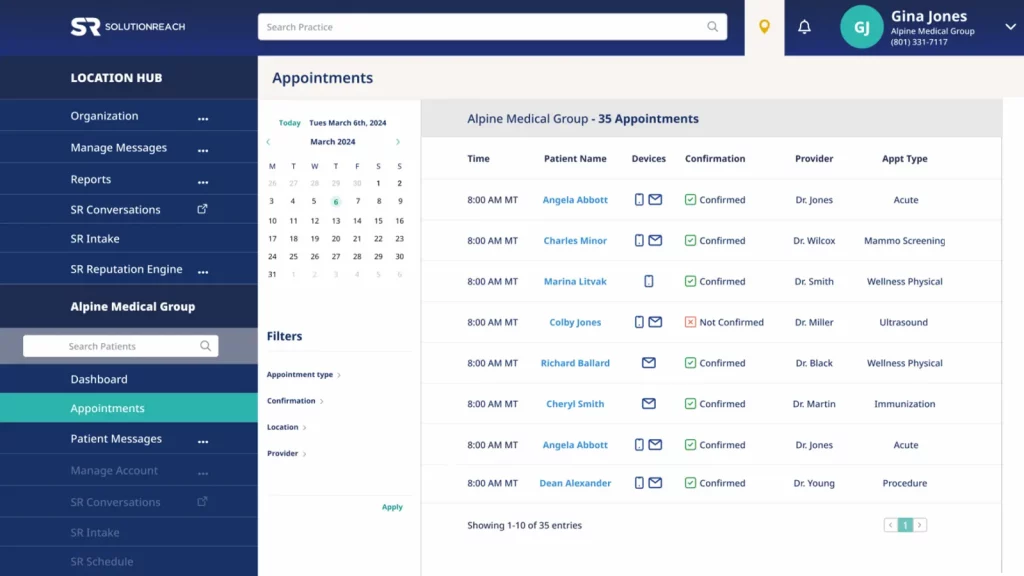 SolutionReach dashboard