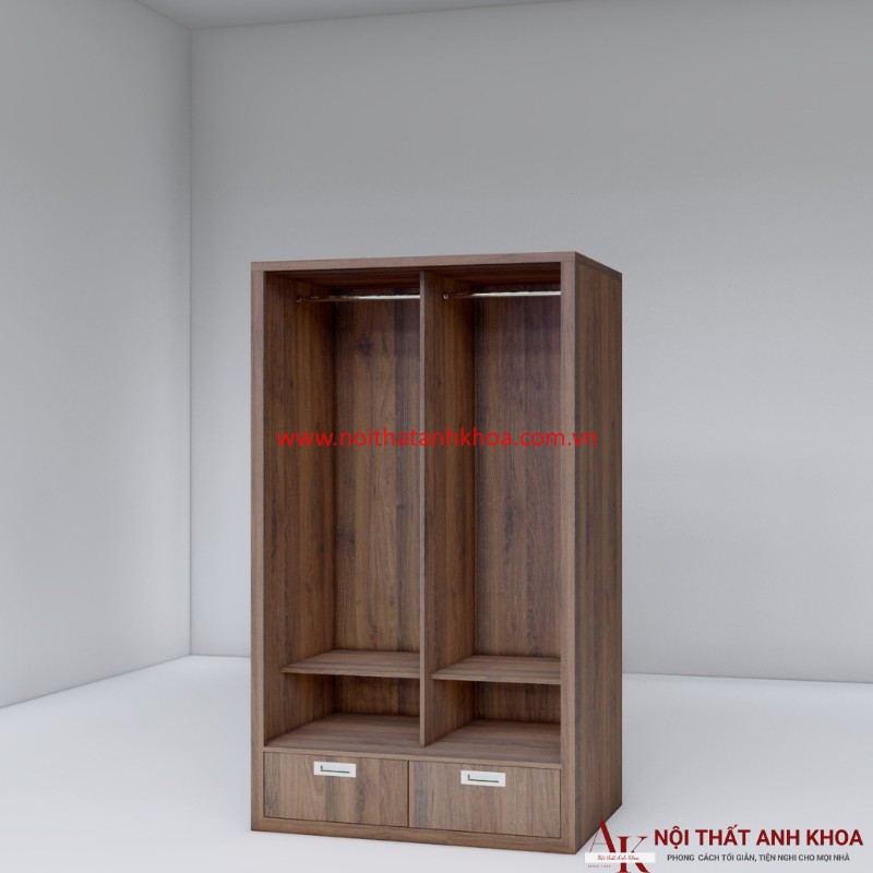 Tủ Quần Áo Cửa Lùa 2 Cánh Gỗ MDF Màu Óc Chó Giá Tốt