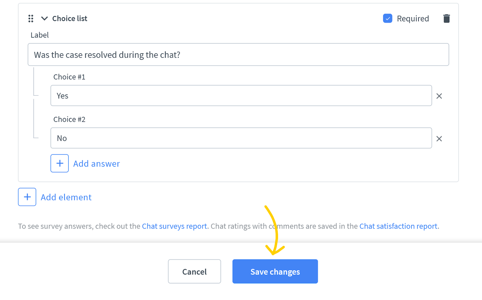 Save changes made to post-chat form.