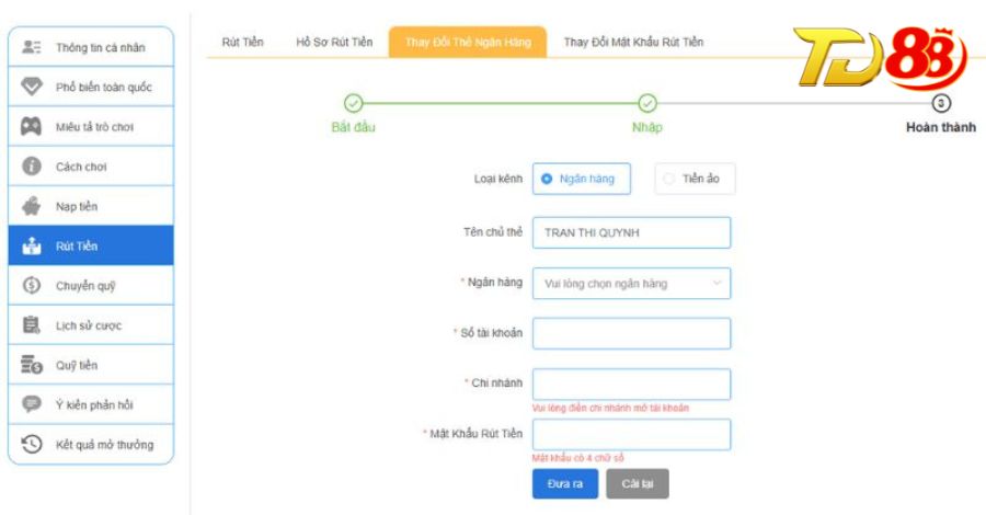 Các phương thức rút tiền TD88 rất đa dạng và linh hoạt