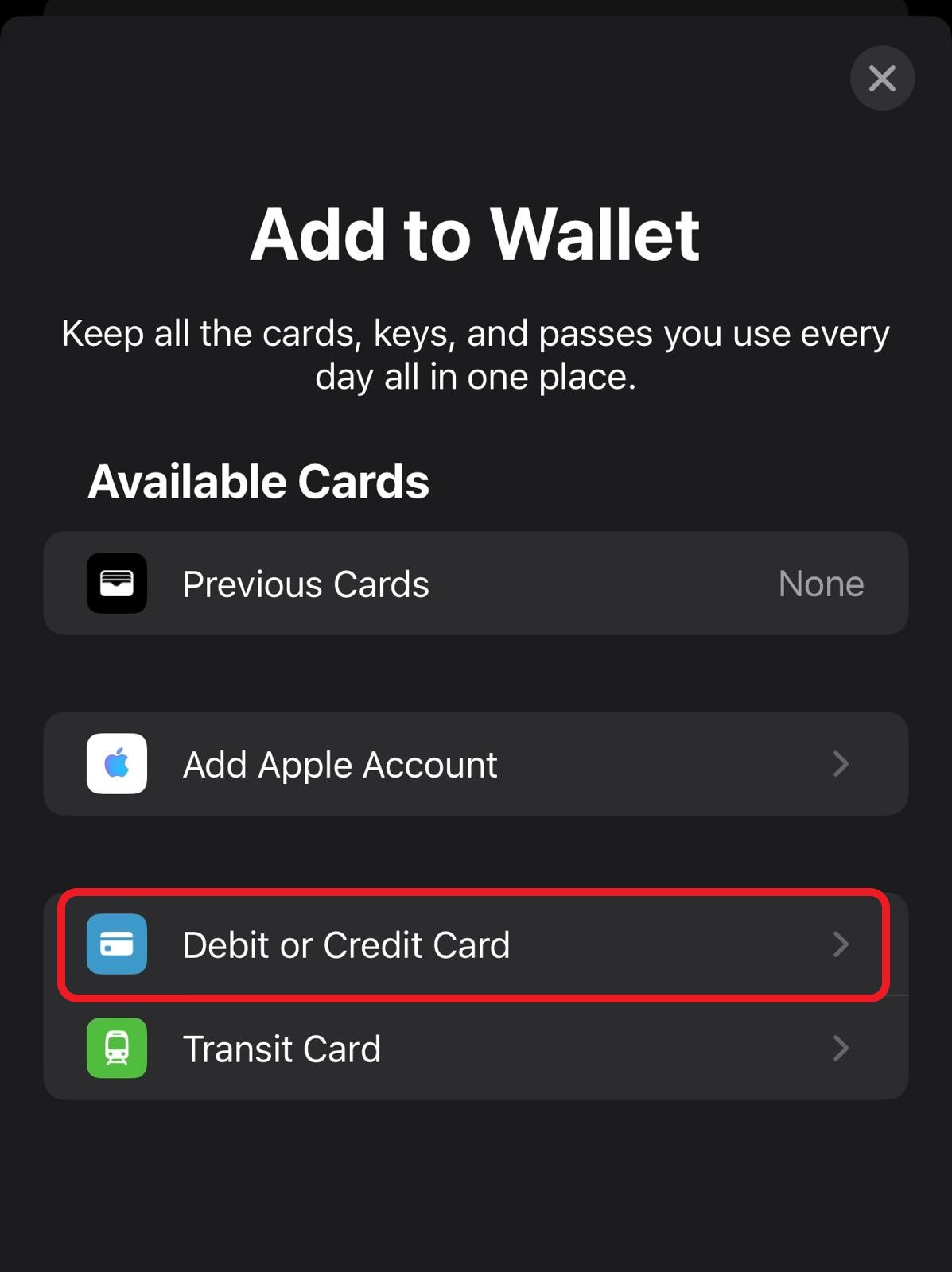 apple pay debit credit card