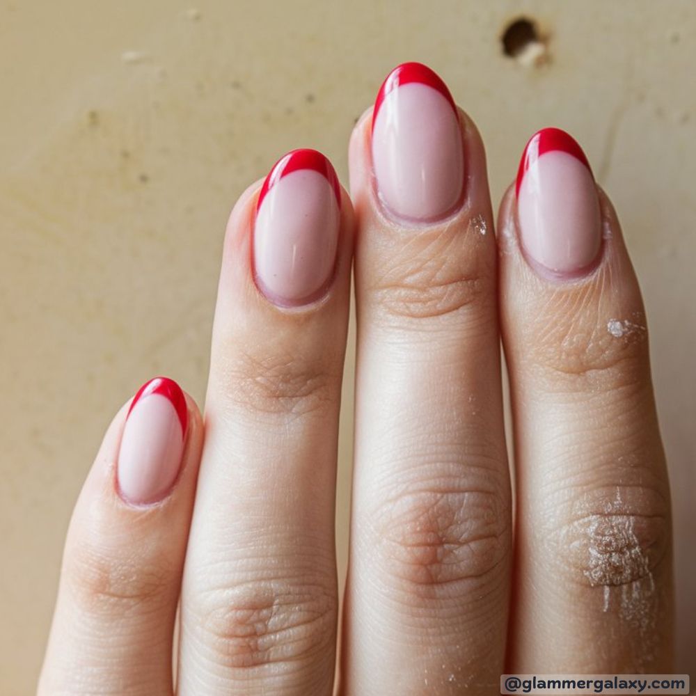 December Nails having Red French Manicure
