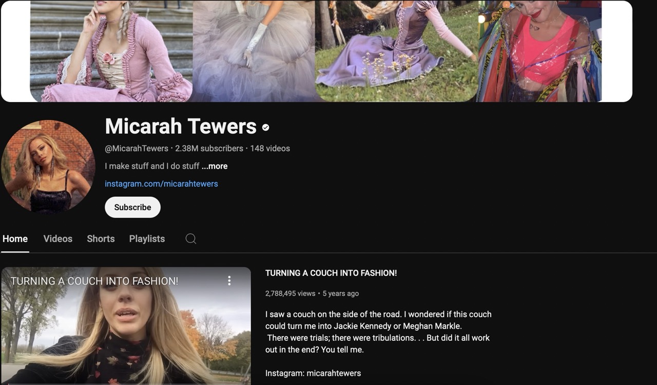 A screenshot of Micarah Tewers homepage