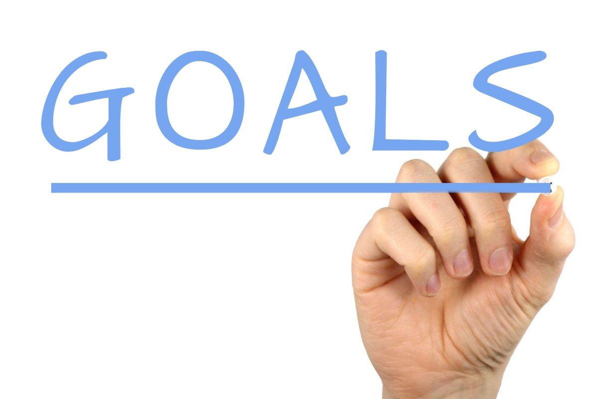 image of hand writing GOALS