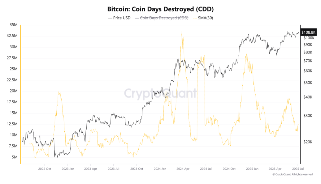 BTC CDD: Fonte: CryptoQuant