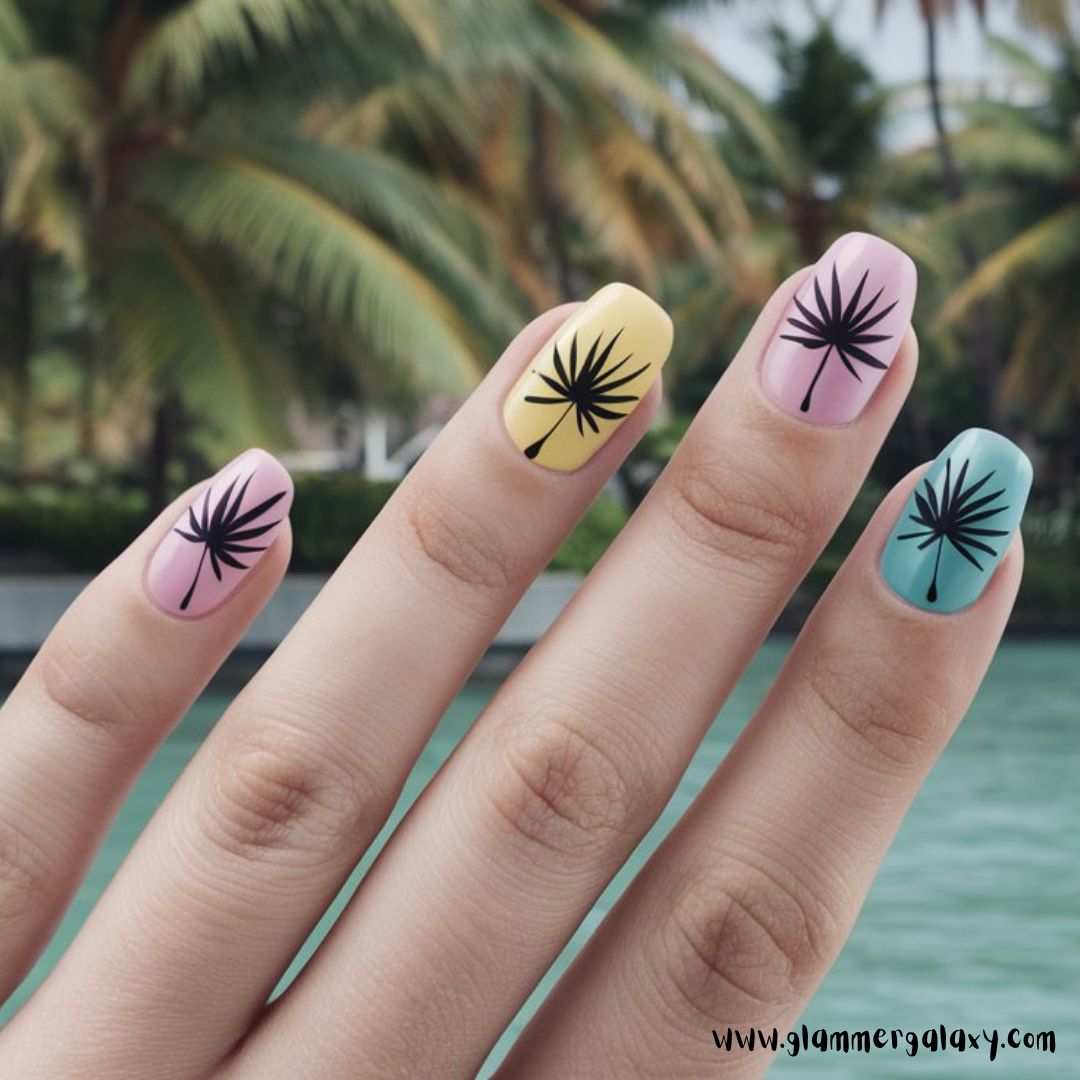 Classy Vacation Nails having Pastel Palm Paradise
