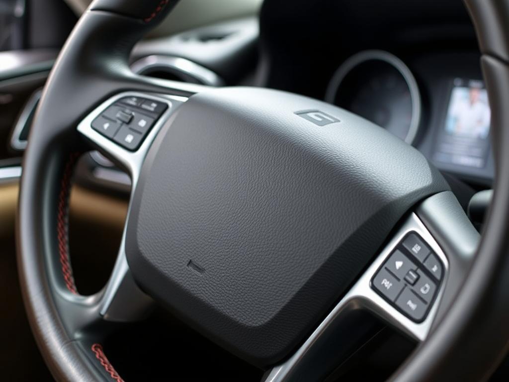 Genuine leather steering wheel cover installed on a luxury car steering wheel