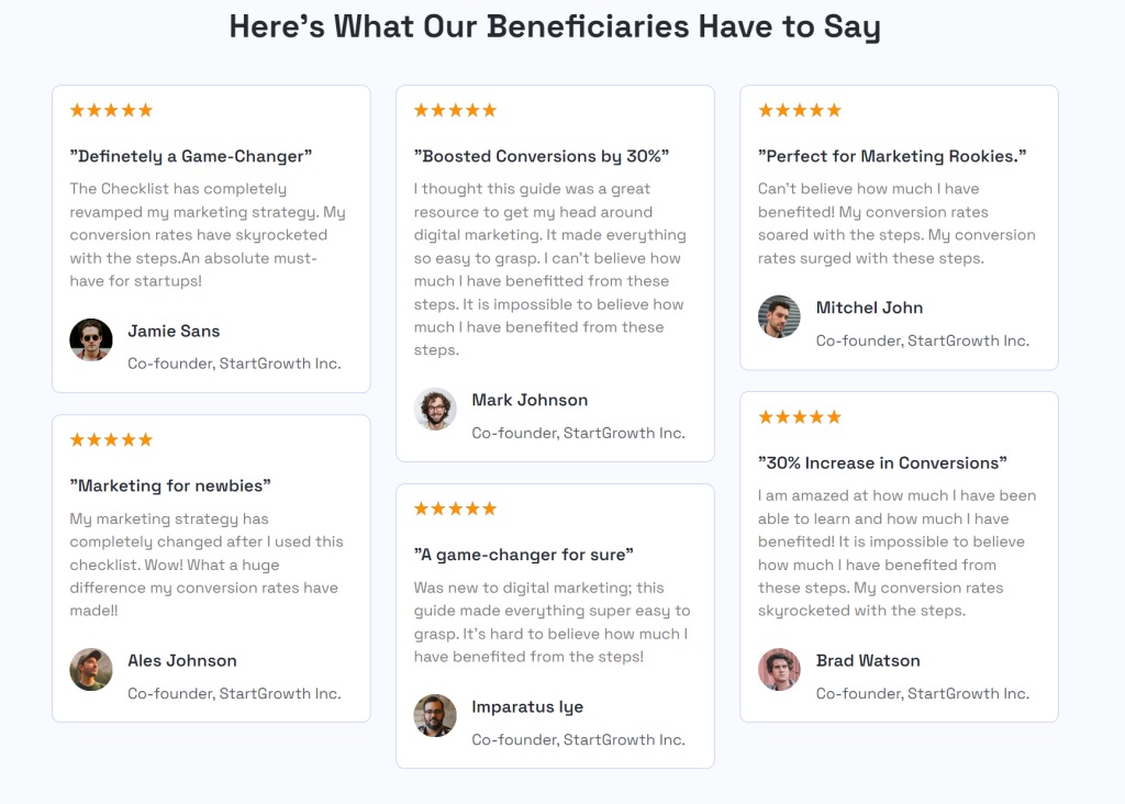 Image of relevant testimonials from customers to increase landing page conversions