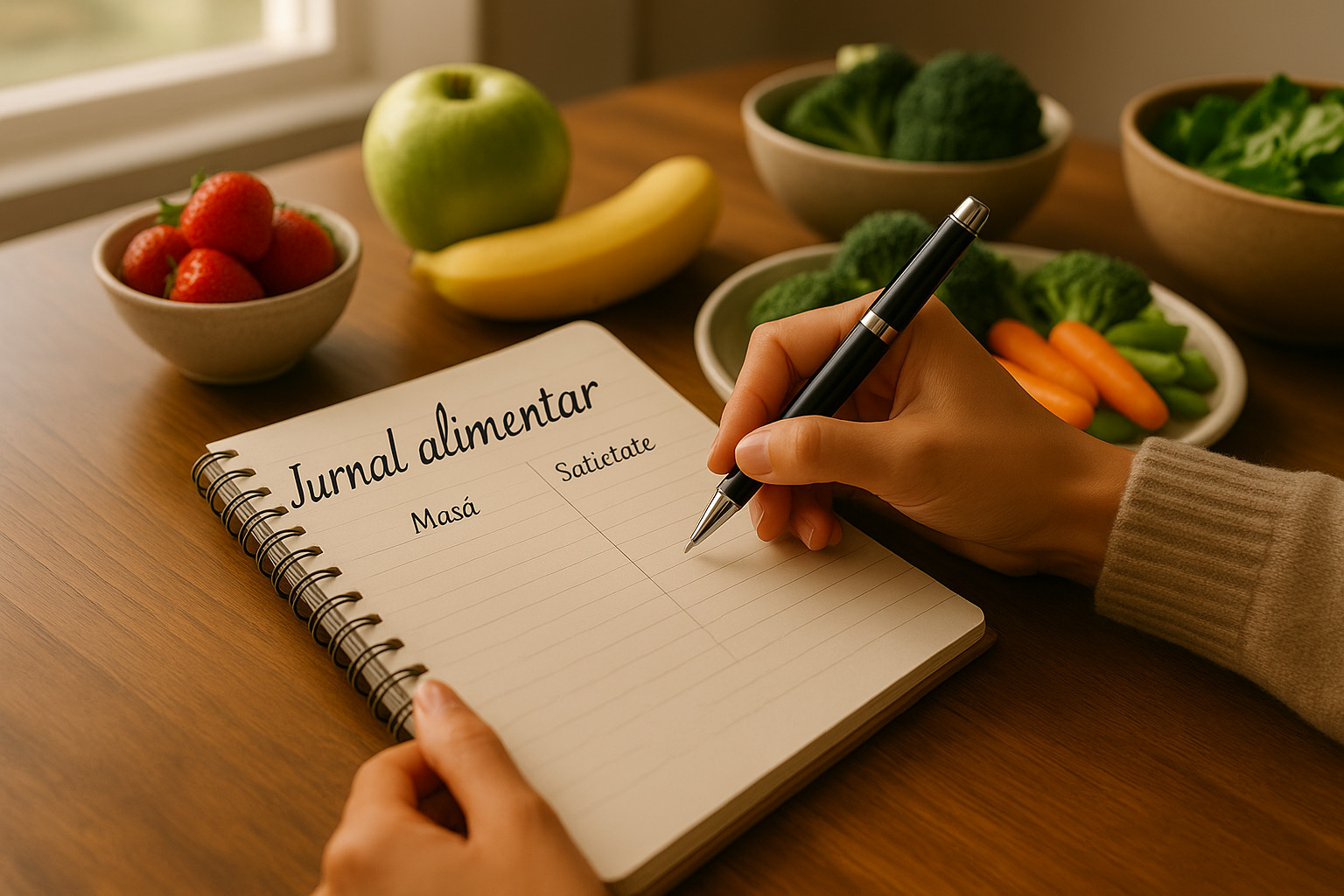Un jurnal alimentar pe care o persoană își notează mesele