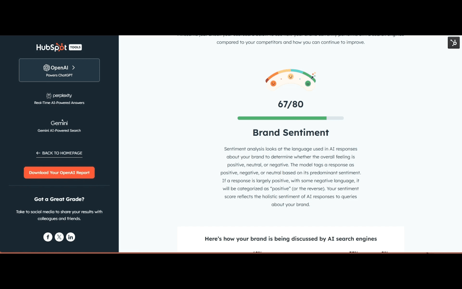 Screenshot of HubSpot AI search grader GEO Tool