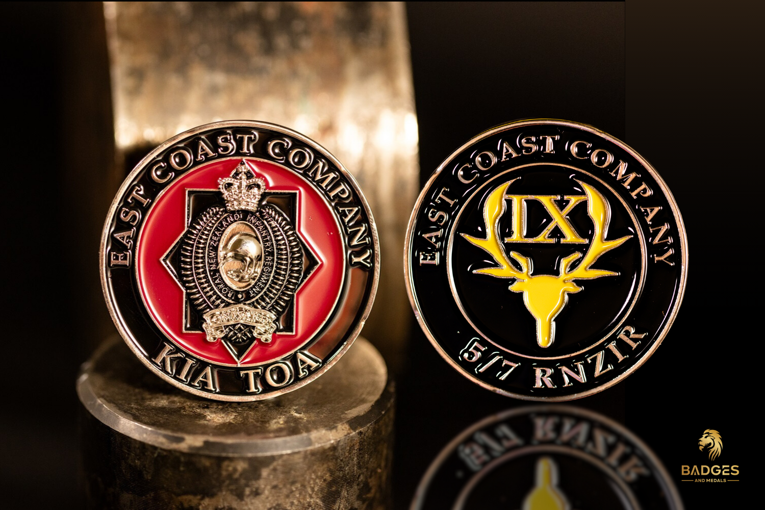 Picture of a custom Royal New Zealand Infantry Regiment challenge coin.