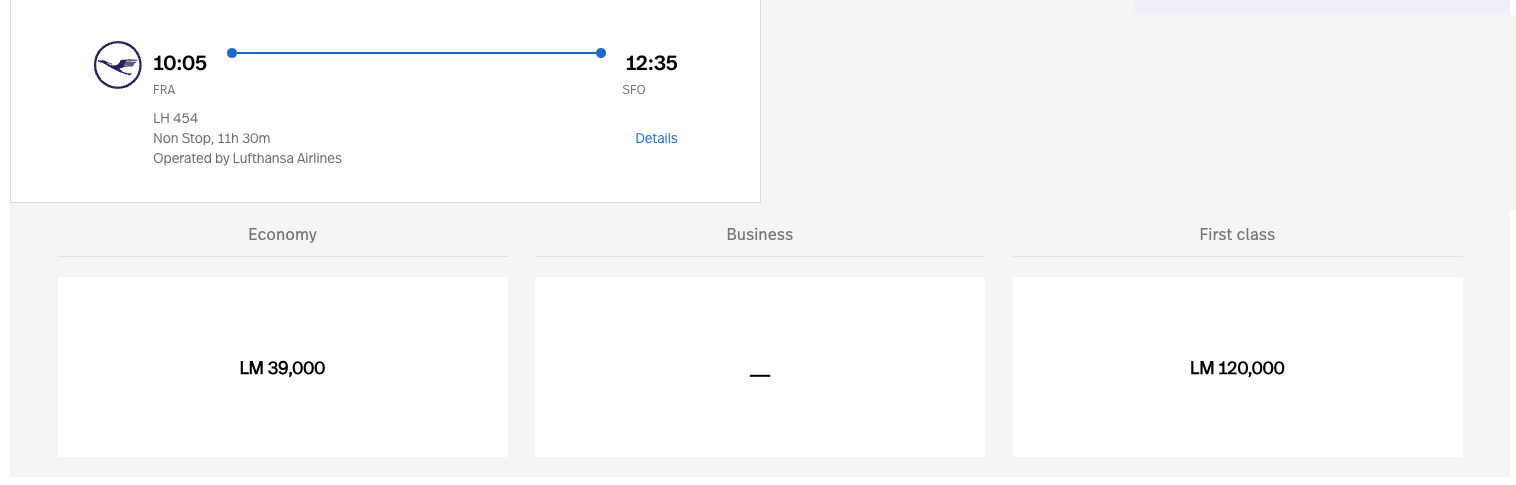 FRA to SFO in Lufthansa first class booked via LifeMiles