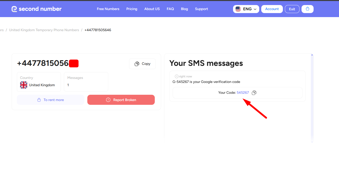 second number's dashboard getting sms