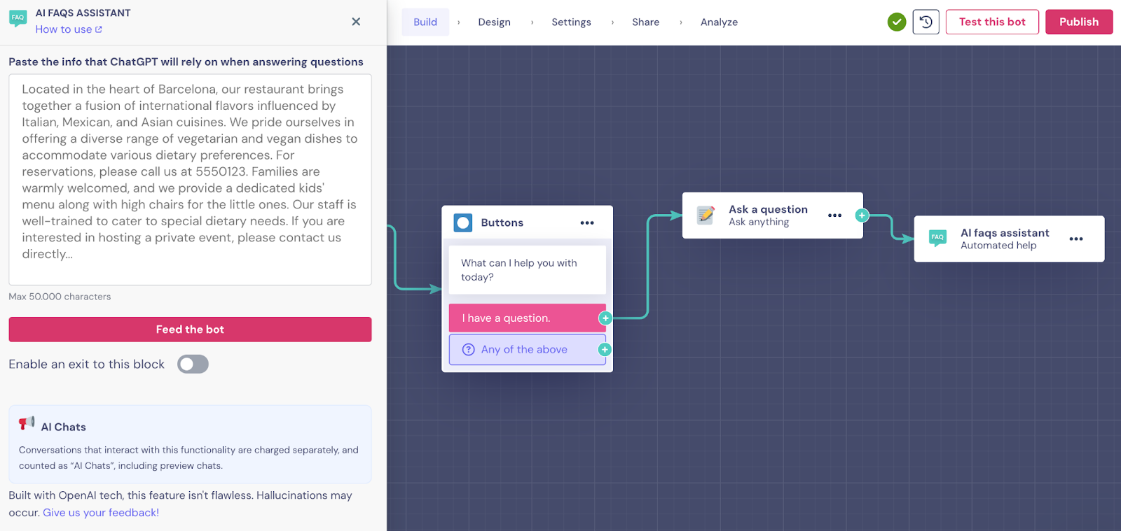 landbot ai faqs block content