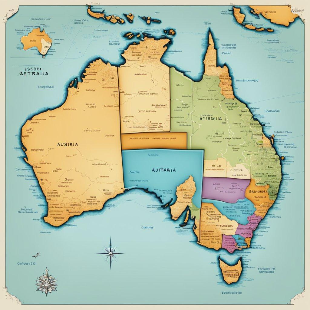 A detailed map of Australia with highlighted areas representing licensed online casinos