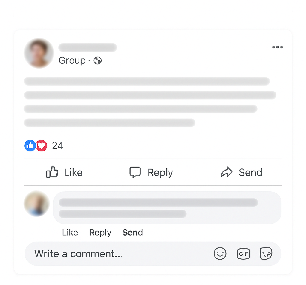 Mockup of Facebook user engaging with B2B group content