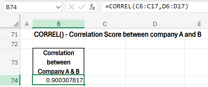 statistical functions in excel - correl