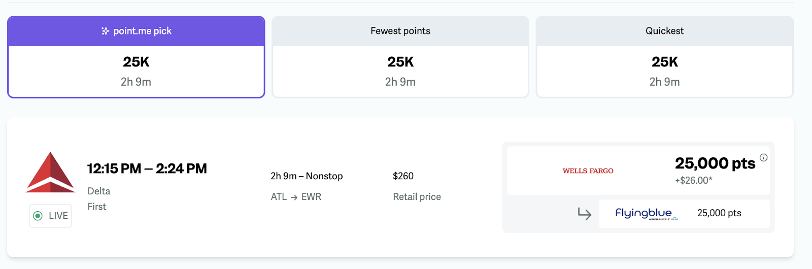 ATL to EWR on Delta using Wells Fargo points