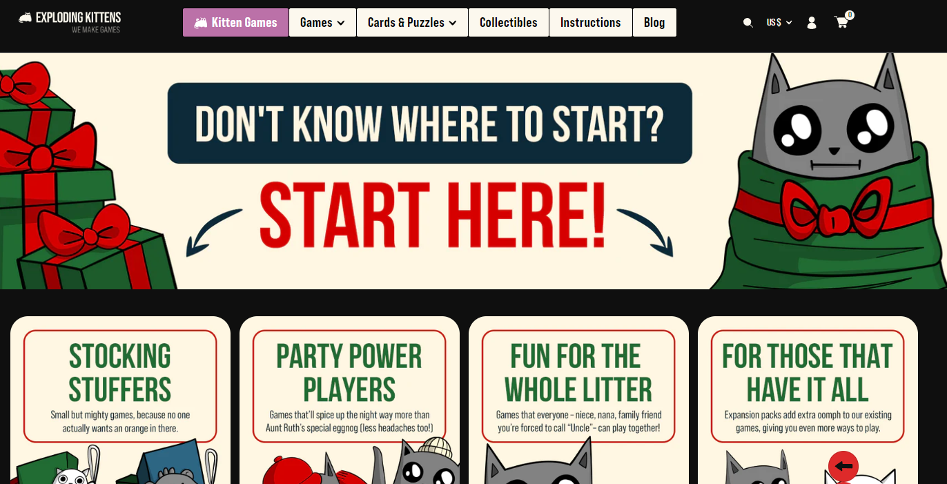 Illustration featured on last Christmas campaign on Exploding Kittens’ homepage