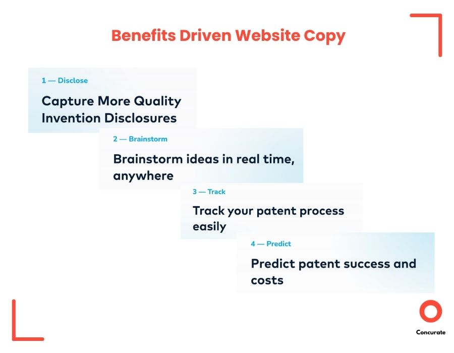 Benefits driven TriangleIP website copy