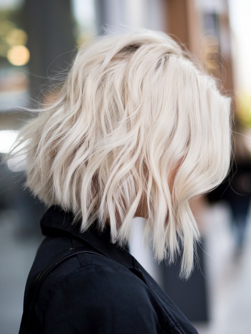 4. White Blonde Layered Bob