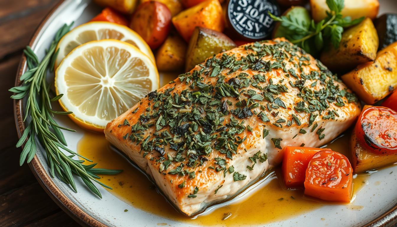 herb-crusted baked salmon