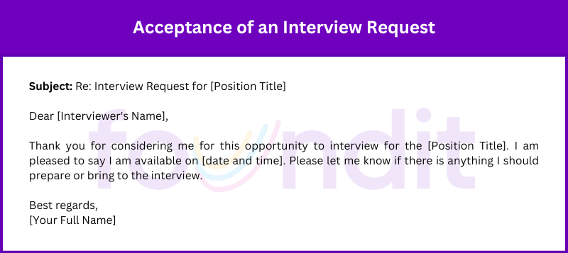 A professional email confirming acceptance of an interview request