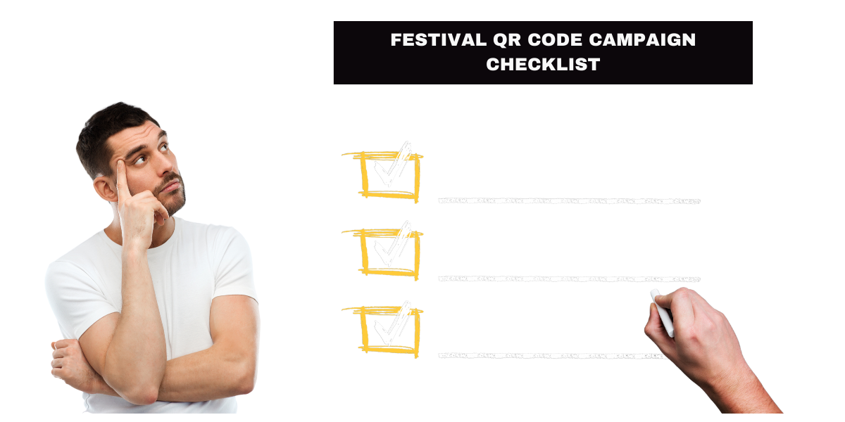 A man thinking of a Festival QR Code campaign checklist to maintain a balance on creativity and functionality. 