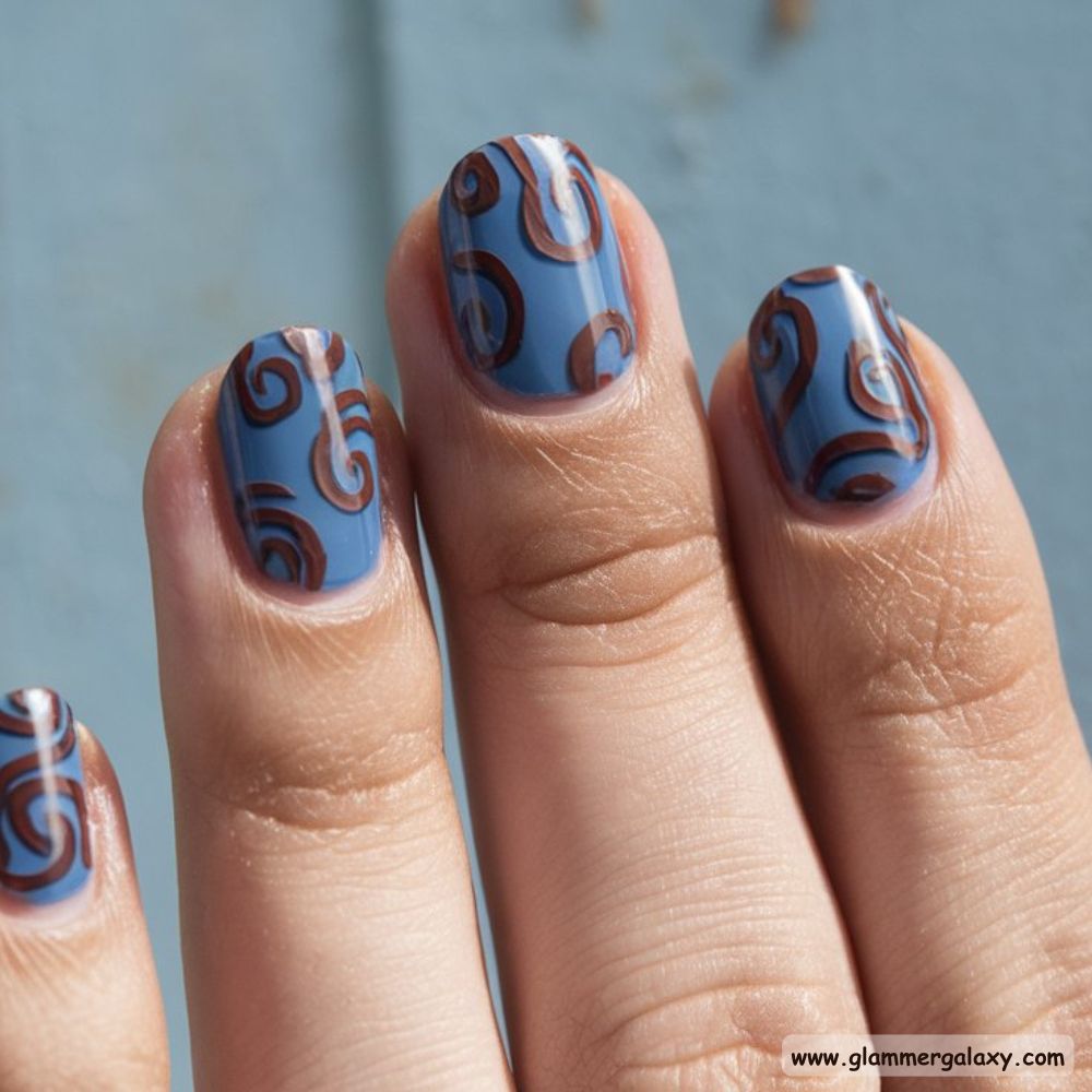 Blue and Brown Nails with Versatile Mix and Match