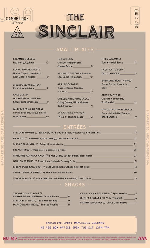 Desain menu The Sinclair