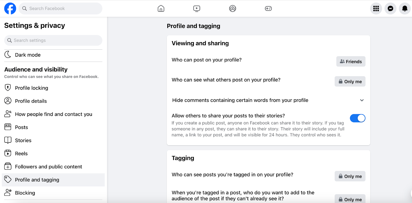 Facebook settings to make posts sharable