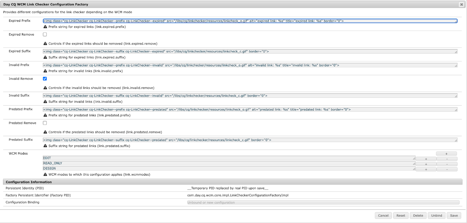 Day CQ WCM Link Checker Configuration Factory