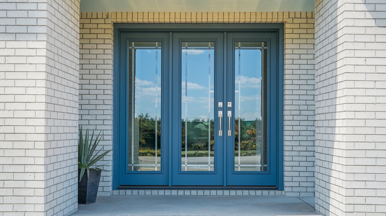 Brighton Modern Fiberglass 3 Lite Clear Glass Double Door