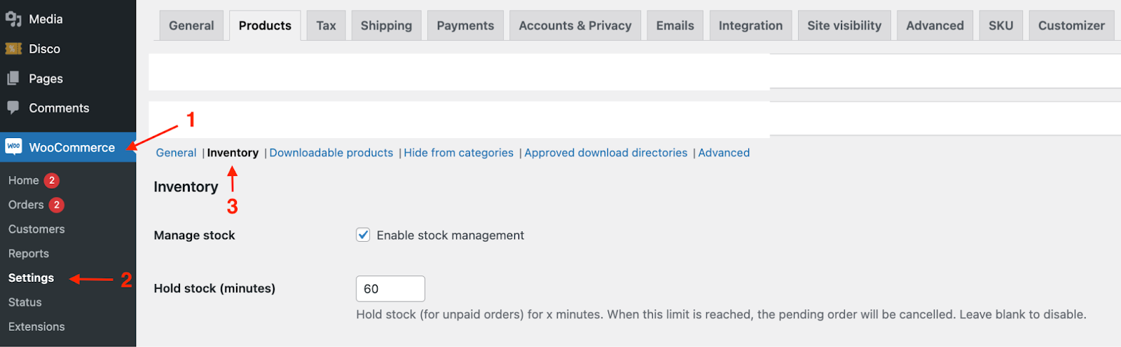 Access WooCommerce Inventory Settings