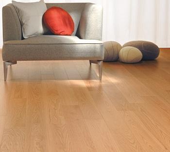 Living room with a natural Red Oak hardwood floor.