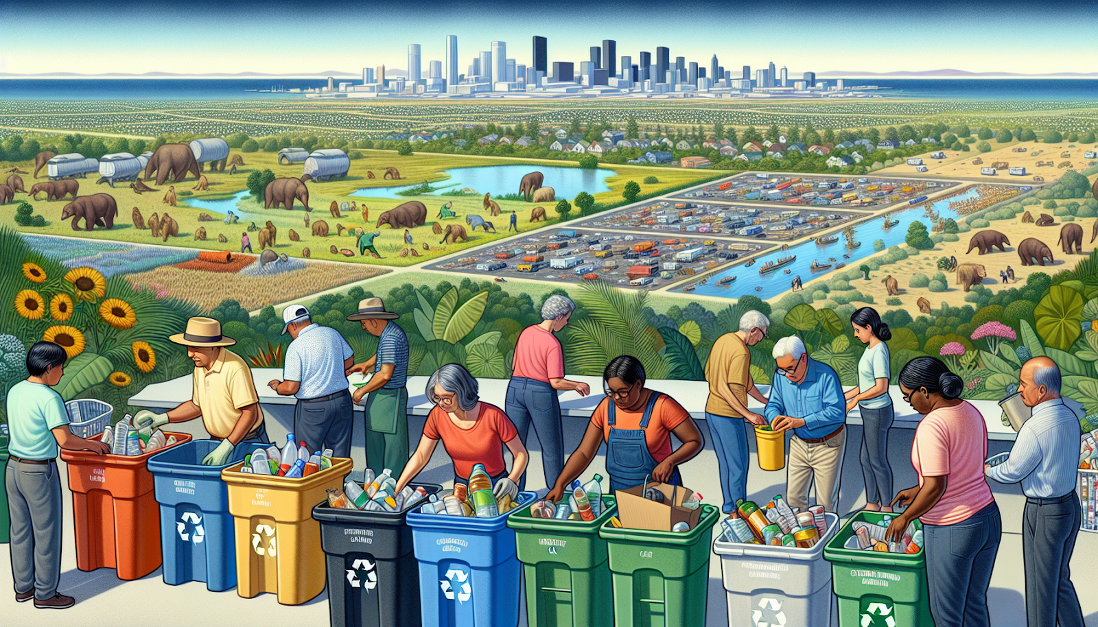 Illustration of recycling to conserve landfill space and natural resources