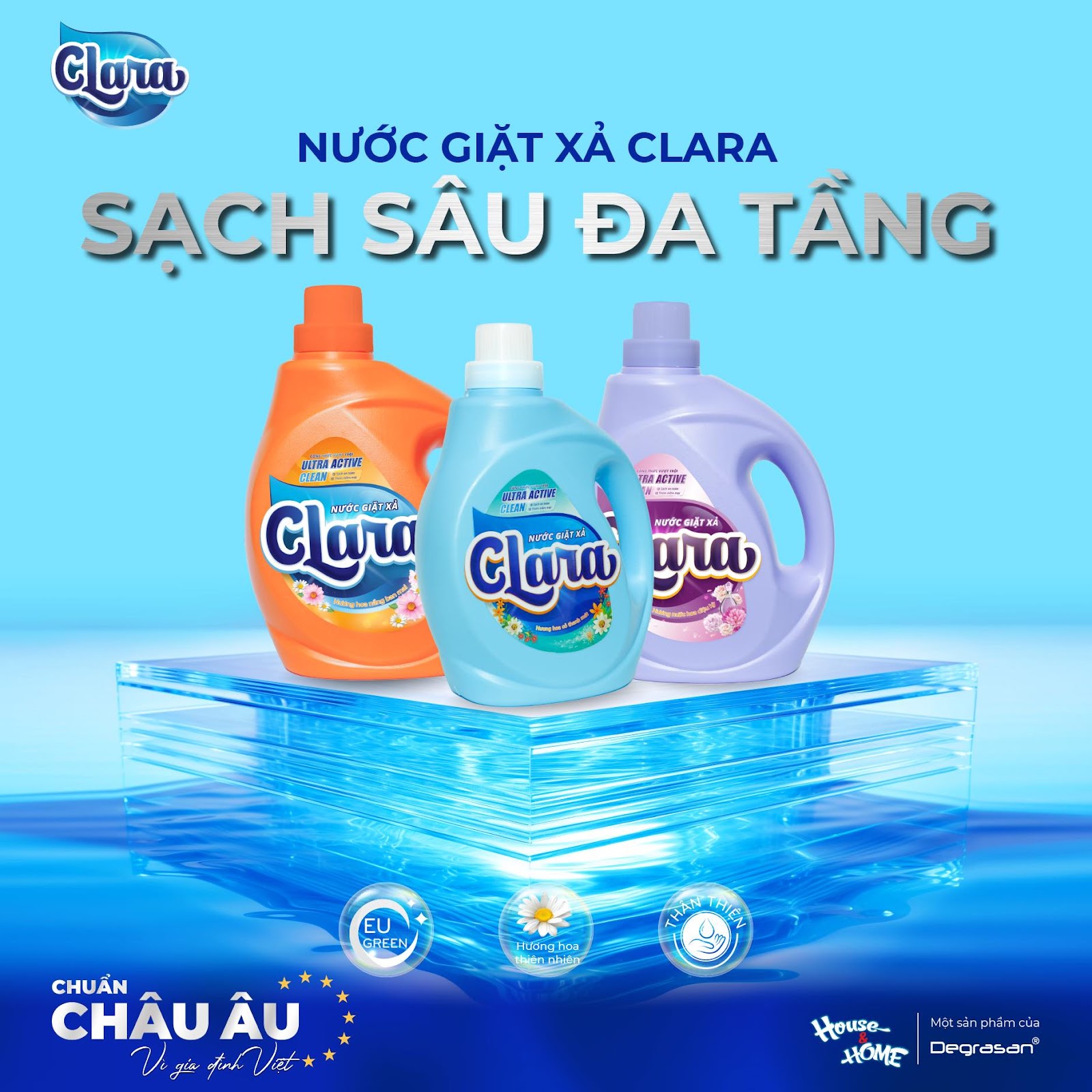 Nước giặt xả Clara Châu Âu có khả năng làm sạch vượt trội