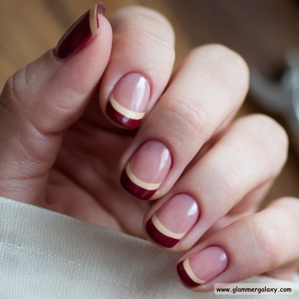 Dark Fall Nails having Two-Toned French Tips
