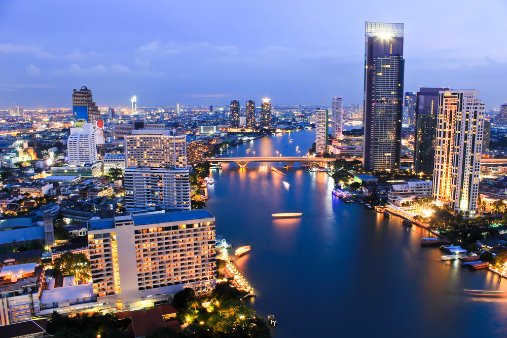 Nighttime city lights in Bangkok, Thailand