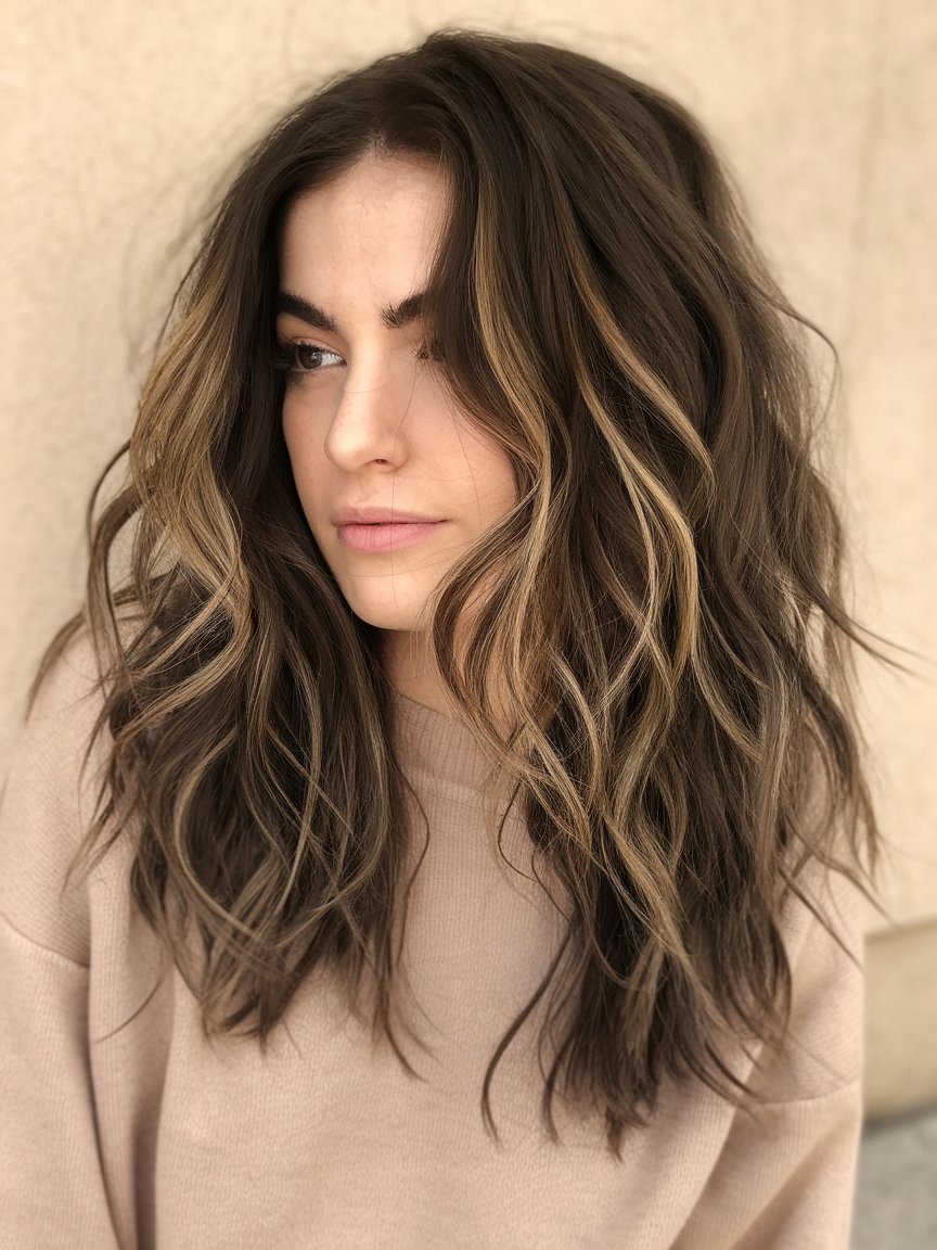 19. Caramel Balayage on Brown Hair