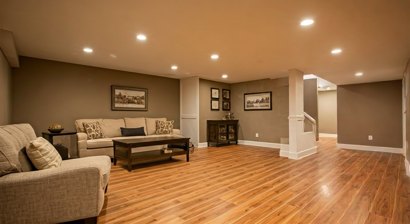 Cozy finished basement interior